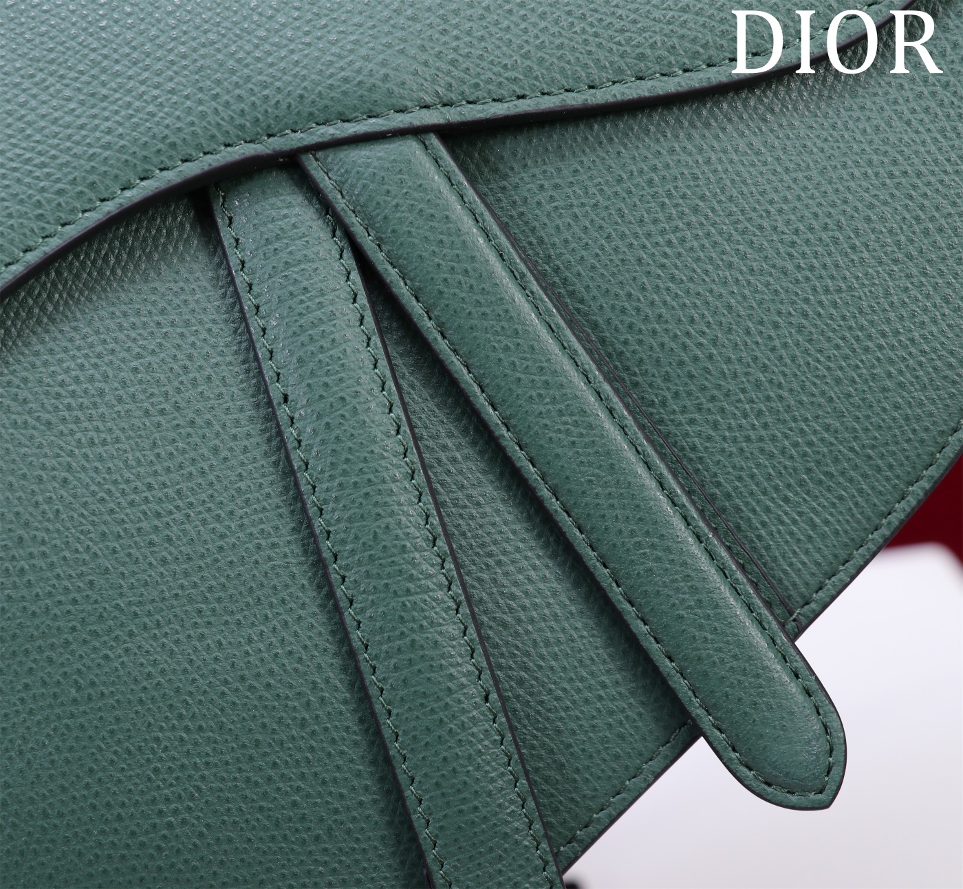 Saddle Bag with Strap Gray Green Grained Calfskin